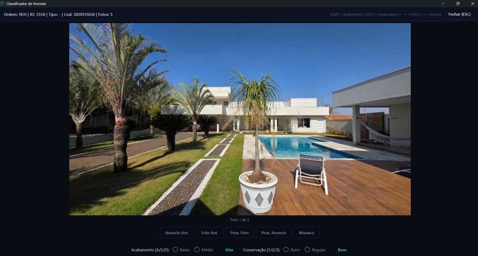 Classificador de imóveis por fotos com atalhos de teclado